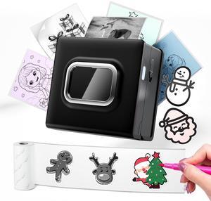 HiHTV M02D Mini Pocket Bluetooth Thermal Printer, Black - Mini Thermal Printer, Sticker Maker, DIY Creation, Photos, Office, Notes, List, Gift Card, Receipt Printer