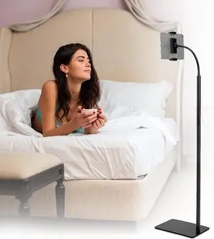 HOLD UP Sturdy Base Lazy Mobile/Tablet Holder Height-Adjustable Stand with 360 Rotatable Phone Holder and Flexible Gooseneck for Leisure Watching and/or Photoshoot & Videography, Live Broadcasting