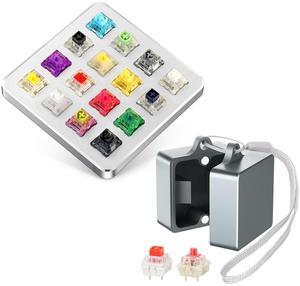 HONKID Switch Tester, Mechanical Keyboard Switch Tester with 16-Key Switches from Akko, Gateron and Kailh, Sturdy Aluminum Construction, Durable and Cool, Silver