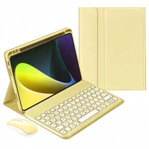 kaidisen Keyboard Case for iPad 9th 8th 7th Generation 10.2 inch iPad Air 10.5-inch iPad Pro 10.5 inch Case with Keyboard and Bluetooth Mouse, Detachable Candy Color Keyboard Cover Round Key,Yellow