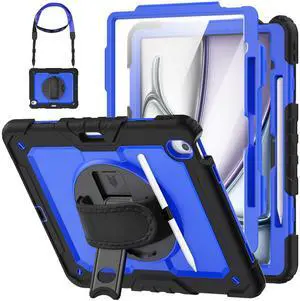 HXCASEAC Case for iPad Air 13 inch (M3 2025) & (M2 2024), Shockproof Design with Pencil Holder/Screen Protector/Rotating Hand Strap, Protective Cover for iPad Air13 (A2898, A2899, A2900) - Blue