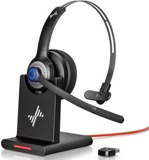 JIAMQISHI Bluetooth Wireless Headset with Mic for Work, Clear Call, Bluetooth 5.2, Special Charging Base, Mic Mute Function, USB Dongle, Applicable to PC, Laptop, Phone, Android, Zoom, Office