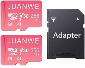 JUANWE 256GB Micro SD Card 2 Pack microSDXC Memory Card A1 U3 V30 4K + Adapter Memory Card SD Card UHS-I TF Card for Dash Cam/Camera, Pink 256GB