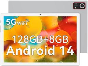 2025 Latest Tablet Android 14 Tablets 10 Inch, 128GB ROM+8GB RAM (4+4 Virtual)+512GB Expand, Octa-Core Processor, 10 Inch Tablet with 5G WiFi, 7000mAh Battery Tablet PC, Dual Camera, BT5.0 -- Silver