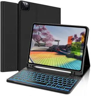 KVAGO iPad Pro M4 11 inch Case with Keyboard, Magnetic iPad Pro M4 11 inch Case, Detachable Bluetooth Keyboard, Pencil Holder (Deep Black)
