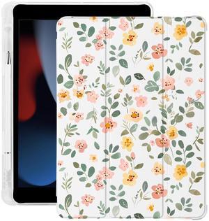 Cute Leaves Floral for iPad Air 11 Inch Case M2 2024 (6th Generation) with Pencil Holder, Auto Sleep/Wake, Leather Soft TPU Back Cover