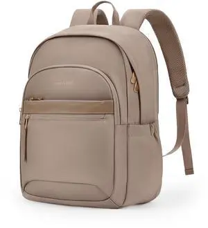 LIGHT FLIGHT Travel Backpack for Women, 15.6 Inch Stylish Laptop Backpack, Computer Bag for College Work Daily, Water-Resistant Casual Daypack with USB Port, Champagne