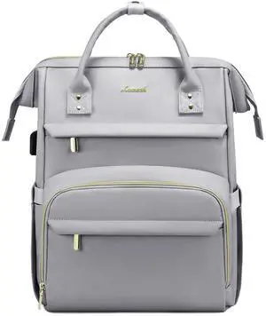 LOVEVOOK Leather Laptop Backpack for Women 15.6 inch,Travel Backpack Purse Nurse Teacher Backpack Computer Laptop Bag,Professional College Business Work Carry On Backpack with USB Port,Elephant Grey