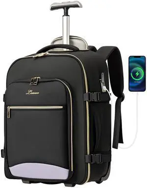 Carry On Backpack with Wheels for Adults, Airline Approved Rolling Backpack for Women, Foldable Bottom Travel Laptop Backpack