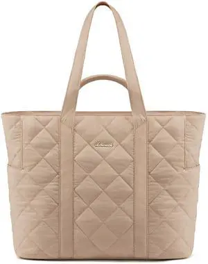 LOVEVOOK Puffer Tote Bag for Women, Fits 15.6 Inch Laptop bag Quilted Women Tote Bag with Zipper, Large Puffy Work Bag Purse Shoulder Bag for Travel Beach Gym Everything Weekend