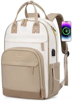 LOVEVOOK Laptop Backpack for Women,18 inch Professional Womens Travel Backpack Purse Anti-theft Laptop Computer Bag,Fashion Warterproof Work Business College Teacher Backpack Daypack,Beige-Khaqi