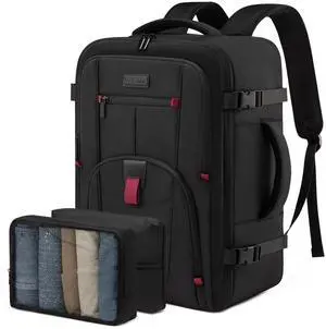 LOVEVOOK 35L Travel Laptop Backpack, 15.6 Inch Laptop Backpack with 2 Packing Cubes, Large Carry On Flight Approved Waterproof Notebook Computer Backpack for Travel College Business Weekender, Black