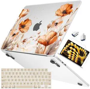Mektron Ultra Thin Armor Case Compatible with MacBook Air 13.6 inch Printed Cover 2025-2022 M4 M3 M2 A3240 A3113 A2681, Protective Hard Shell with Fold Kickstand, Spring Floral