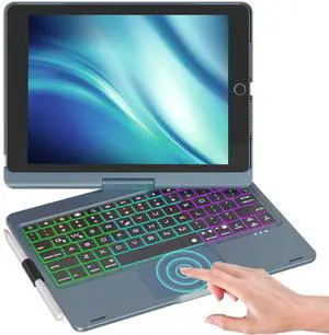 NOKBABO iPad 9th Generation Case with Keyboard 360deg Rotatable Touchpad and 7 Color Backlight & Pencil Holder for iPad 9th/8th/7th Gen 10.2 inch & iPad Air 3rd Gen/iPad Pro 10.5 inch - Midnight Blue