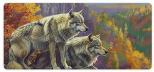 Wolf Large Mouse Pad Wildlife Animals Wolves Mousepad Extended Autumn Mountain Desk Mat for Keyboard and Computer Pad Non-Slip for Gaming Home Office Supplies for Desk 35.4 x 15.7 Inch