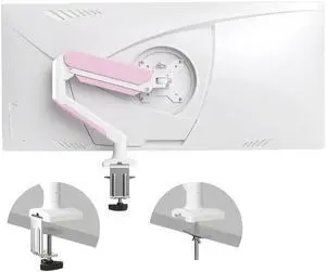 PHOLITEN Single Monitor Arm Fits 13-32 inch,4.4-19.8lbs Monitor, Fully Adjustable Gas Spring Monitor Arm, Computer Monitor Stand with VESA 75 * 75mm/100 * 100mm Mount,White & Pink