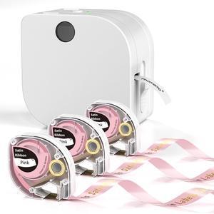 Label Maker - Label Maker Machine with Tape, Portable Bluetooth Label Printer with Multiple Template for Smartphone, Mini Thermal Label Printer with Satin Ribbon Label Maker Tape for Organization