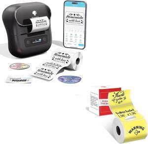Phomemo M220 Label Maker & 1 Roll Round Yellow Thermal Label + 1 Roll Labels, Label Makers Upgrade,3.14 Inch Portable Thermal Printer Support 20-80mm Width Label