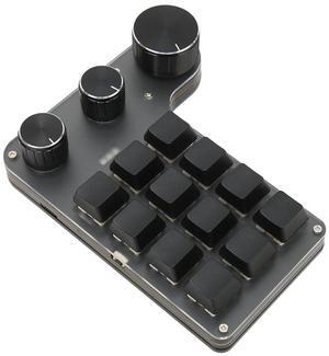 12 Keys USB Mini Programmable Keypad, One Handed Mechanical Keyboard with 3 Knobs for Win for Linux for OS X, Support Volume Control, Custom DIY Keypad for Game Office