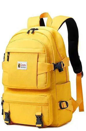 AGOWOO College Backpack Teen Lightweight School Book Bag with USB Charger Port Casual Daypack (Yellow) for Women Men Youth