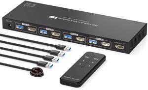 PVBCTCSID 8K HDMI KVM Switch 4 Computers 1 Monitor 4K144Hz EDID 4 Port KVM for 4 PC Sharing 1 Monitor and 4 USB 3.0 Devices with Controller