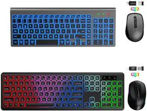 SABLUTE 2 Pack Light up Wireless Keyboard and Mouse Combo Rechargeable Long Battery Life, Silent Operation for Gaming and Office Use
