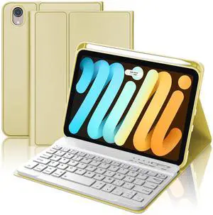 iPad Mini 6th Gen Case with Keyboard & iPad Mini A17 Pro Keyboard Case, Detachable Bluetooth Keyboard for iPad Mini 7/6 8.3in with Pen Holder, Cute Folio Cover for iPad Mini 7th 2024/6th 2021, Yellow