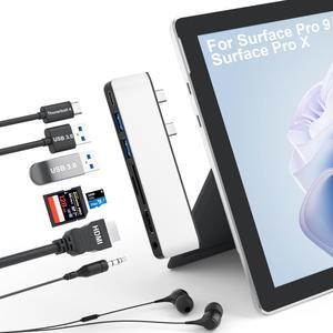 Surface Pro 9/Pro 11 Hub Docking Station, 7 in 1 Triple Display Surface Pro 9 Accessories with 4K HDMI +8K Video Display USB-C Thunerbolt 4 (40G Data+100W Charge), 3.5mm Audio for Surface Pro 9/10/11