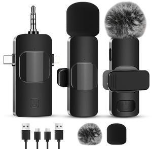 Nagobi 2 Pcs Microphone for iPhone, Wireless Lavalier Microphone for iPad, Mini Microphone with Fluffy Topper, Mini Mic for Video Recording, Vlog, TikTok, YouTube, Interview