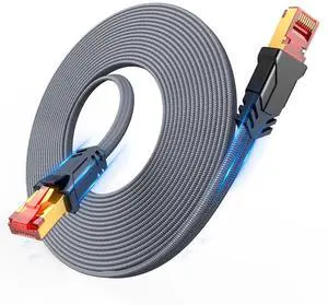 Snowkids Cat 8 Long Ethernet Cable 40 FT/12M, Flat High Speed Ethernet LAN, 40Gbps, 2000Mhz Braided High Duty Internet Network Cable, RJ45 Connector for Modem/Router/PS3/4/5/Gaming/PC