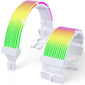 Sirlyr RGB 12VHPWR Cable Set,ARGB PSU Cable Extension of Soft LED Strip Include 24Pin Motherboard,16 Pin to 3x8 Pin GPU Power Supply Cables for PC Custom