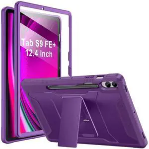 Soke Case for Samsung Galaxy Tab S9 Plus/S9 FE+ 2023, with Built-in Screen Protector & Kickstand, Rugged Full Body Protective Cover for Galaxy Tablet 12.4 Inch,Purple