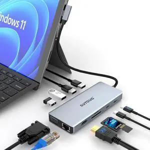 USB C Hub, SUTOUG 12 in 1 Docking Station with 4K HDMI & 1080P VGA, 92W PD, 1Gbps Ethernet, USB-C 3.0 & 4 USB-A Data Ports, SD TF Card Reader, USB C Adapter for Surface Pro MacBook Pro Air & Windows