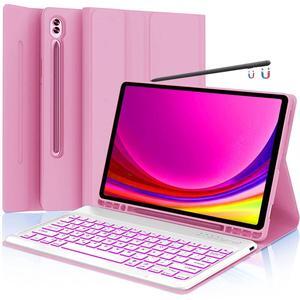 Keyboard Case for Samsung Galaxy Tab S10+ Plus/S9 Plus S9 FE+/S8 Plus S8+/S7 Plus S7+ S7 FE 12.4 Inch, Backlit Keyboard case with Pen Holder, Pink