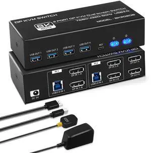 8K@60Hz KVM Switch 2 Monitors 2 Computers 4K@120Hz USB 3.0 Dual Monitor KVM for 2 PC Share 2 Monitor and 1 Set of Keyboard Mouse Printer (Dual Monitor DP DP)