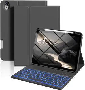 SZPSGC Keyboard Case for iPad (A16) 11th Generation 11 Inch 2025, iPad 10th Generation 10.9 Inch 2022, Smart Folio Cover with 7 Colors Backlit Wireless Detachable Keyboard, Auto Sleep Wake, Black