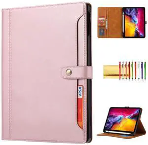 Folio Case for iPad Air 13-inch (M3 2025)(M2 2024) / iPad Pro 12.9" 2018-2022, TECHCIRCLE Vegan Leather Folding Stand [Pen Holder] Soft TPU Protective Smart Cover with Card Slots & Pockets, Rose Gold