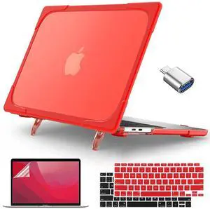 Teryeefi Heavy Duty Case for M1 MacBook Air 13 inch 2020 2019 2018 Release A2337 A2179 A1932 Model, Fold Kickstand Function Hard Shell with Keyboard Cover & USB C Adapter & Screen Protector, Red