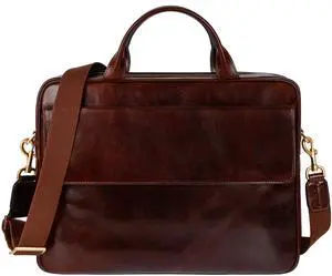 Time Resistance Leather Briefcase - Italian Handmade Laptop Bag for Men and Women - Professional Leather Computer Briefcase (Brown)