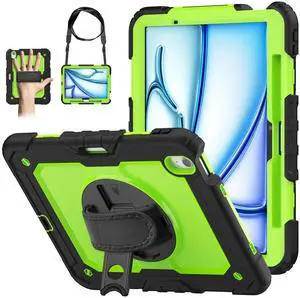WEGLS Case for iPad Air 11 inch Case (M3 2025/ M2 2024)/ for Air 6th Generation with Screen Protector Pencil Holder, 360 Rotating Hand Strap & Stand, Green