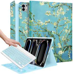 Wazzasoft for iPad Pro 13 inch Case 2024 M4 with Keyboard - Pencil Holder Folio Tablet Cover Women Girls Cute Sun and Moon Unique Design for Apple Pro 13 A2925 A2926 A3007