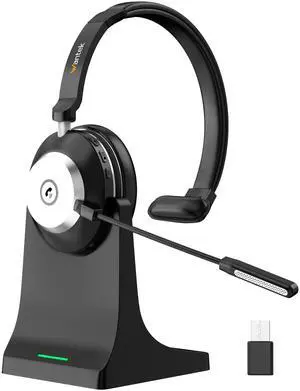 Wireless Headset with Mic for Work with AI Noise Cancelling Microphone Bluetooth Headset with 2.4G USB Dongle & Mic Mute for Laptop/Computer/Cell Phones/Office/Remote Work/Call Center/Zoom/Skype