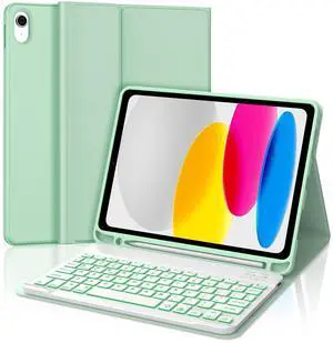 WINCHKING Keyboard Case for iPad A16 2025 11th/10th 2022 Generation (11-inch/10.9-inch),7 Colors Backlit,Detachable Wireless Keyboard Multi-Angle Stand Folio Case with Pencil Holder(Green)