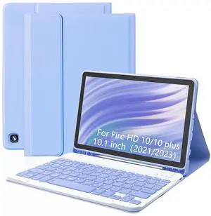 XCHYTECHER Keyboard Case for  Fire HD 10/10 Plus 10.1 inch, Detachable Keyboard with Type-C Charging Port Cover (Purple+Purple)