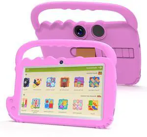 WUIUHOU Kids Tablet, Toddler Tablet, 7-inch Tablet, 4GB + 32GB Android 12 Tablet, WiFi Dual Camera, HD IPS Safety Eye Protection Screen, Parental Control APP, Latest Model Kid Tablets. (Pink)