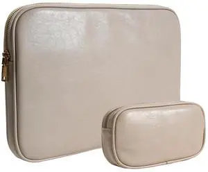 Yesmornsis PU Leather Padded Laptop Sleeve 15.3Inch Compatible with MacBook Air 15 A3114 M3 A2941 M2, MacBook Pro 15 Laptop Bag with Charger Pouch Color Sand