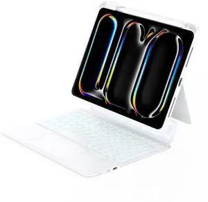 ZENLU iPad Pro 13 inch (M4 2024) Case with Keyboard Detachable, Rugged Protective Shell, Multi-Touch Trackpad, Pen Holder, Vertical Stand, 7-Colors Backlit Keyboard for 13" iPad Pro (White)