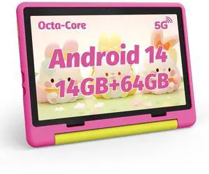 ZOFYWNAS Kids Tablet 10 Inch Android 14 Tablet for Kids Ages 3-12, Octa-Core with Case, Parental Controls,14GB+64GB Storage (TF Expand 1TB), 5G WiFi, BT5.3, Pink