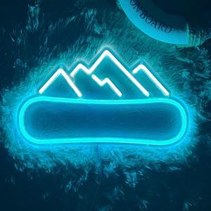 Snowboarding LED Neon Sign Super Bright Acrylic Dimmable Snowy Mountain Led Light Size 15.7x8.6 in Skiing Neon Light for Shop Window Store Display Beer Bar Nightclub Grand Opening Gift