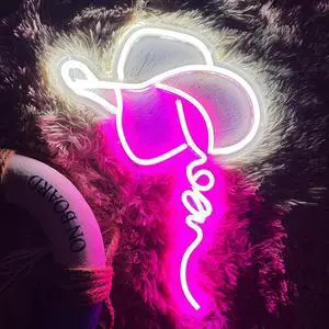 Cowgirl Hat LED Neon Sign Super Bright Acrylic Dimmable Cowboy Led Light Cowgirl Neon Light Hat Neon Sign for Shop Window Store Display Beer Bar Nightclub Grand Opening Gift (Pink cowgirl hat)